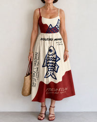 Fish Graphic Sleeveless Midi Dress