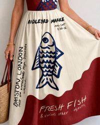 Fish Graphic Sleeveless Midi Dress