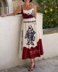 Fish Graphic Sleeveless Midi Dress