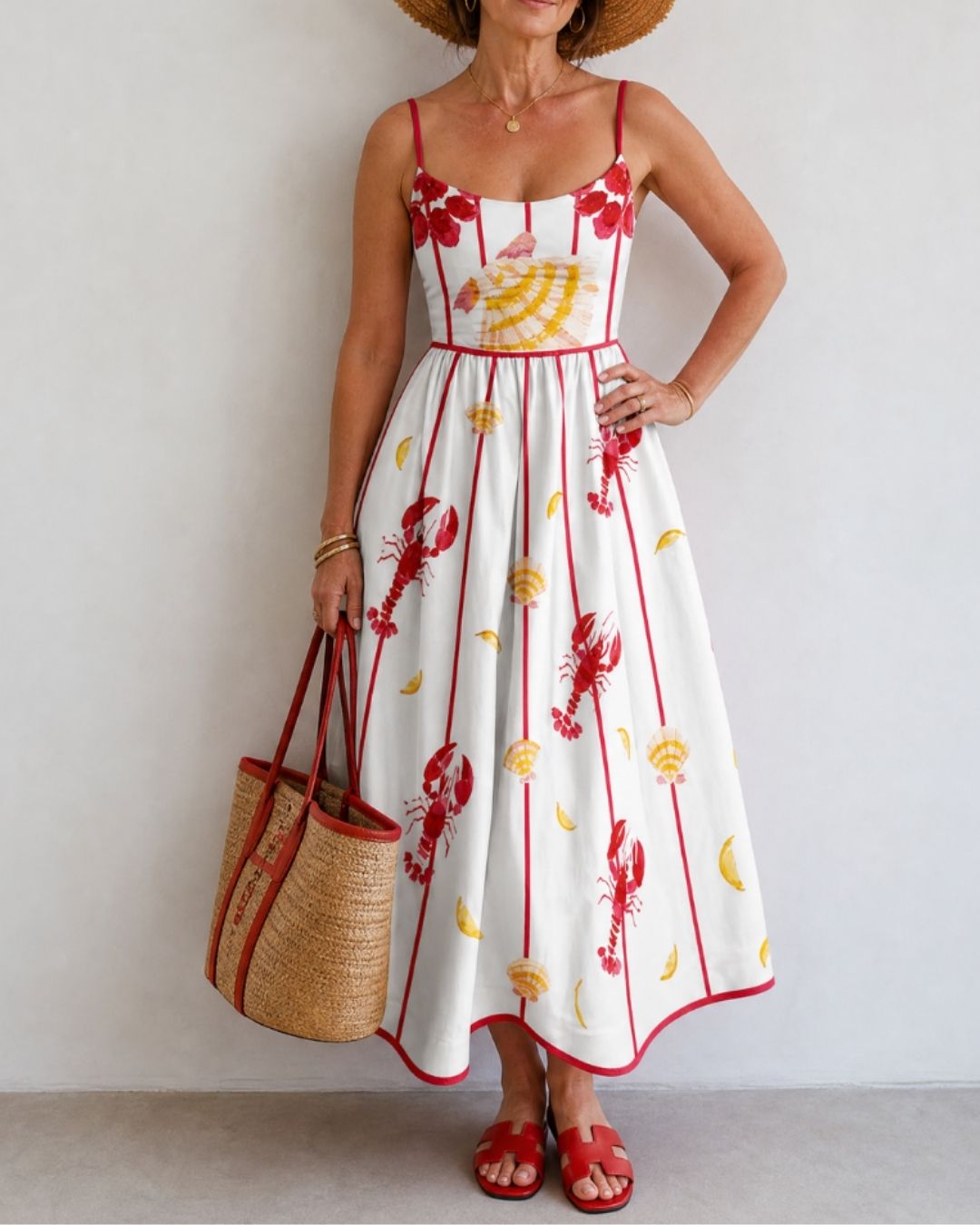 Lobster Shell Print Midi Dress
