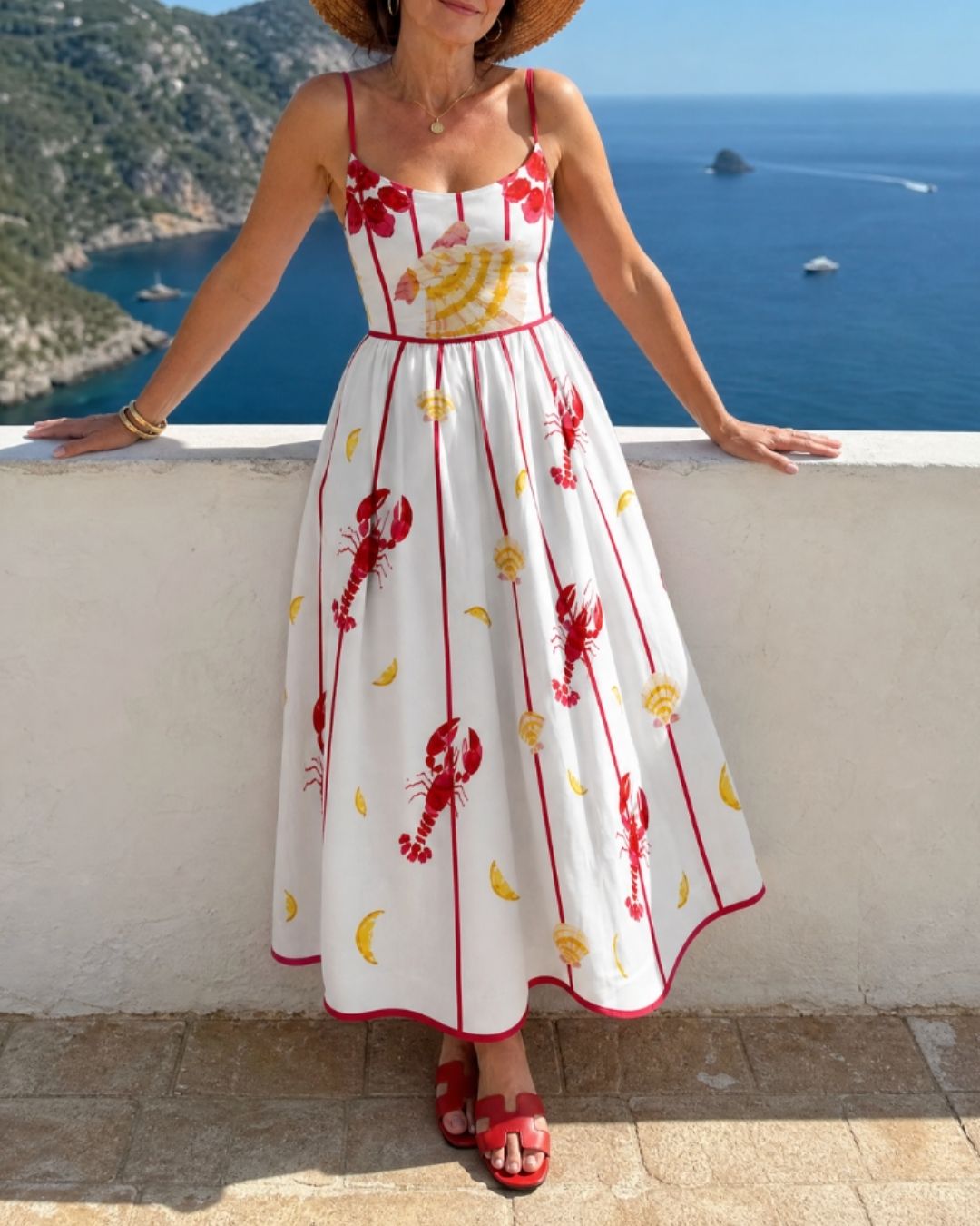 Lobster Shell Print Midi Dress