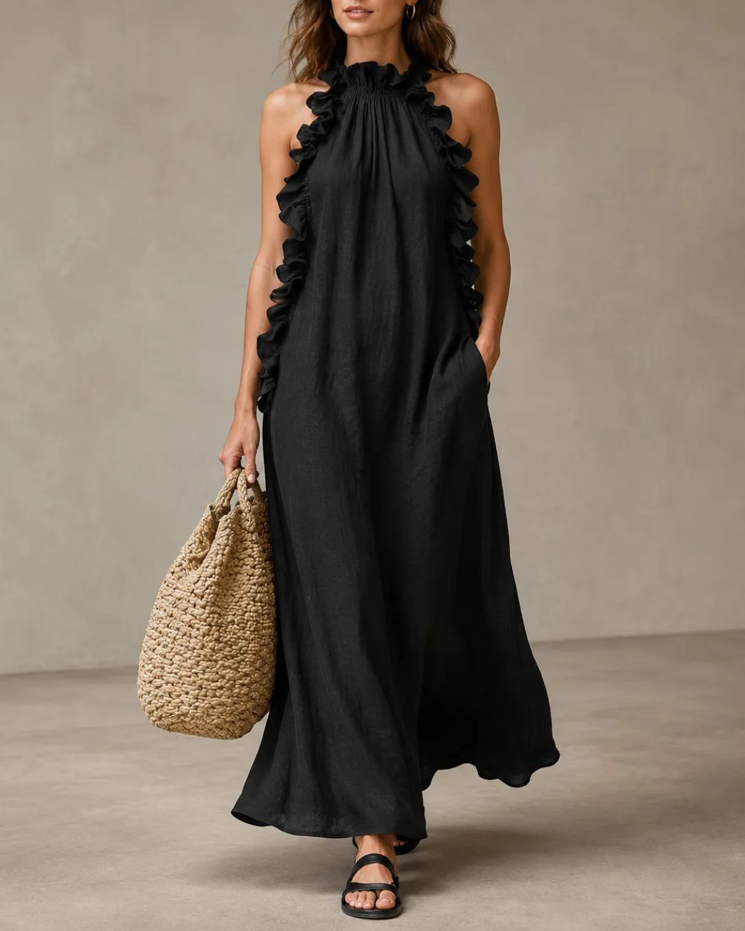 Breezy Halter Neck Ruffle Maxi Dress
