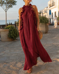 Breezy Halter Neck Ruffle Maxi Dress