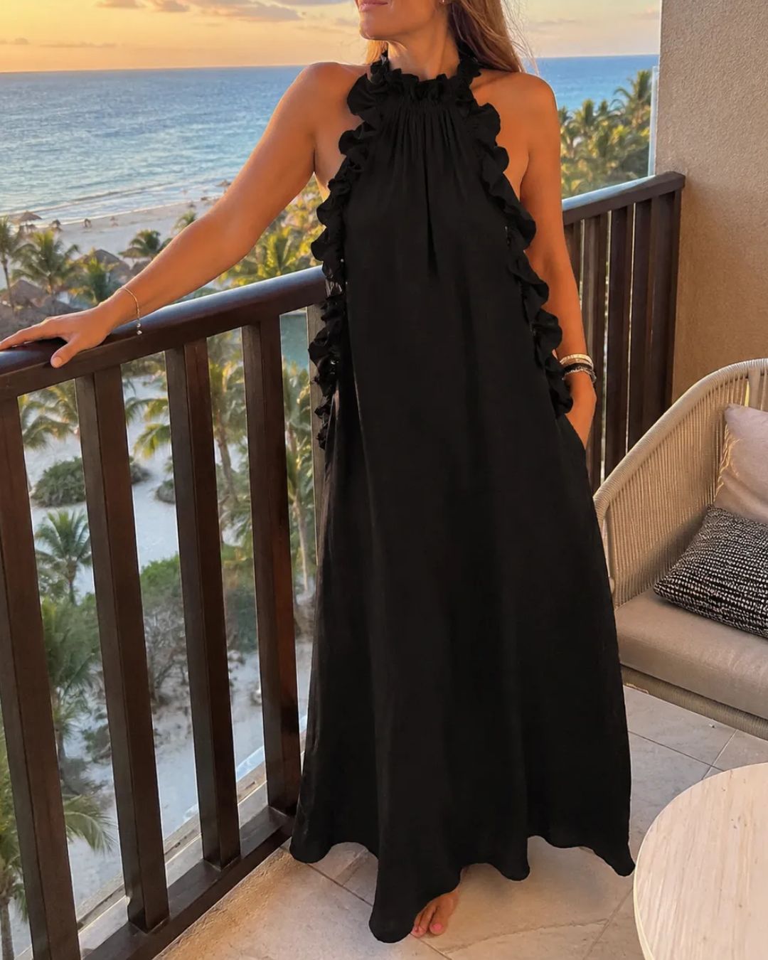 Breezy Halter Neck Ruffle Maxi Dress