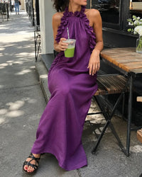 Breezy Halter Neck Ruffle Maxi Dress