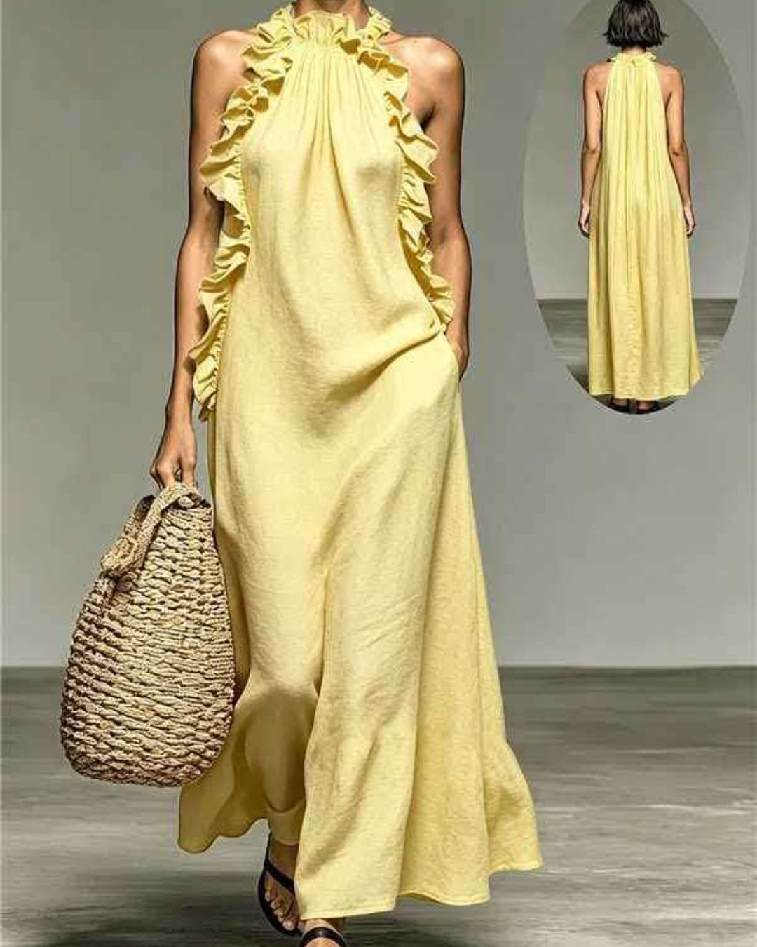 Breezy Halter Neck Ruffle Maxi Dress