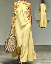 Breezy Halter Neck Ruffle Maxi Dress