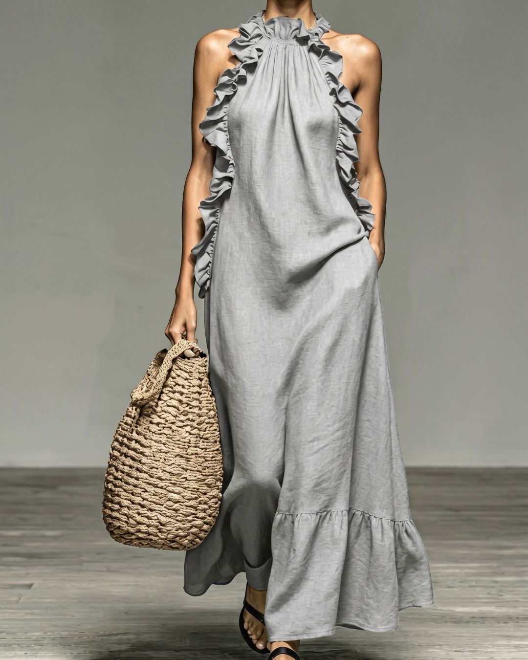 Breezy Halter Neck Ruffle Maxi Dress