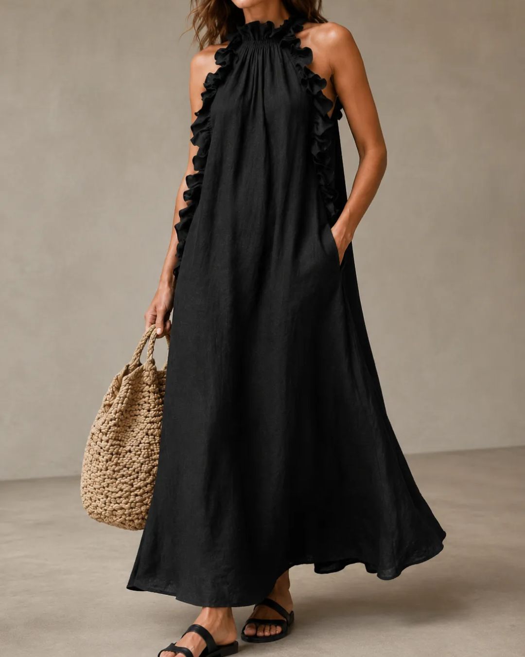 Breezy Halter Neck Ruffle Maxi Dress