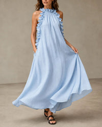 Breezy Halter Neck Ruffle Maxi Dress