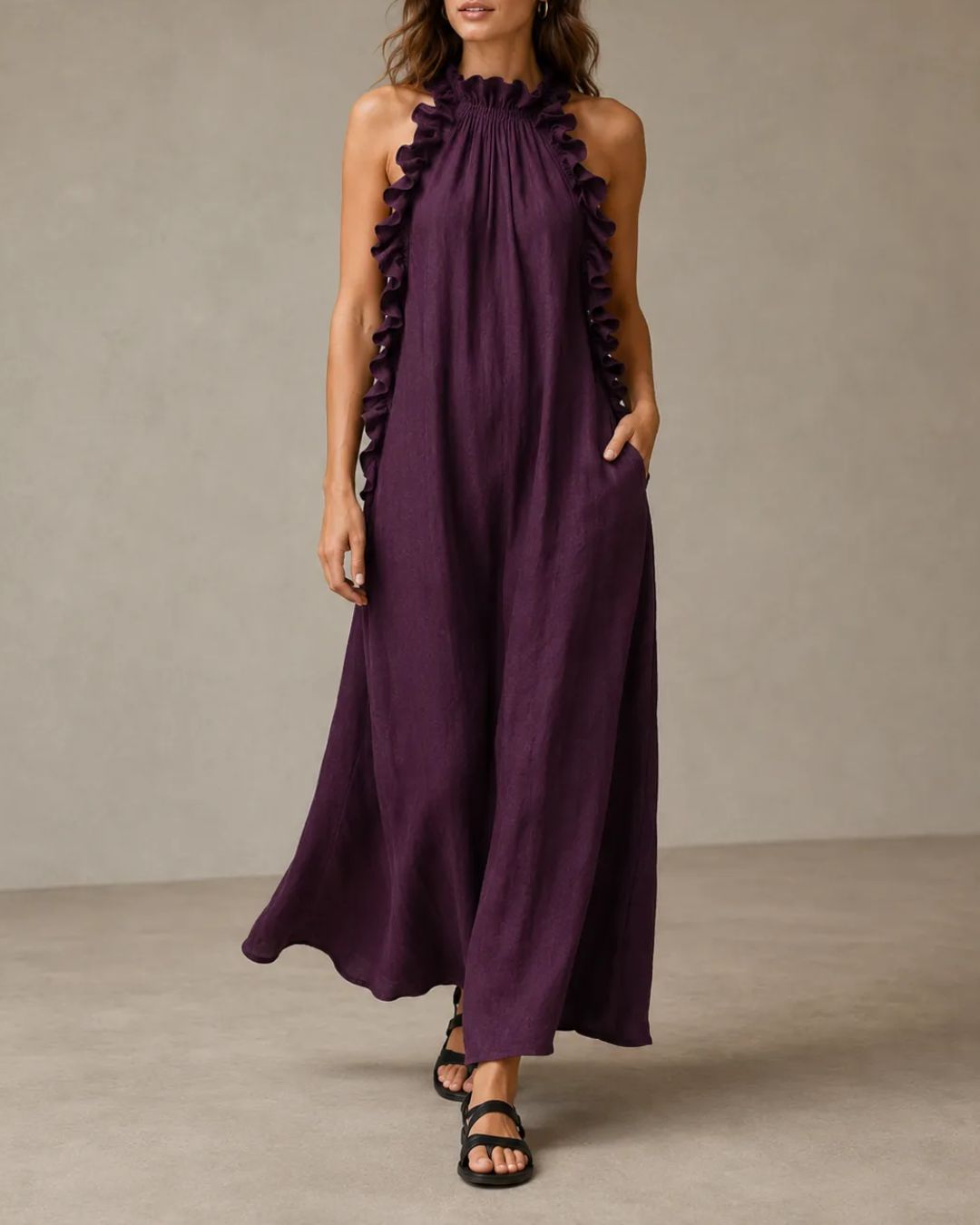 Breezy Halter Neck Ruffle Maxi Dress