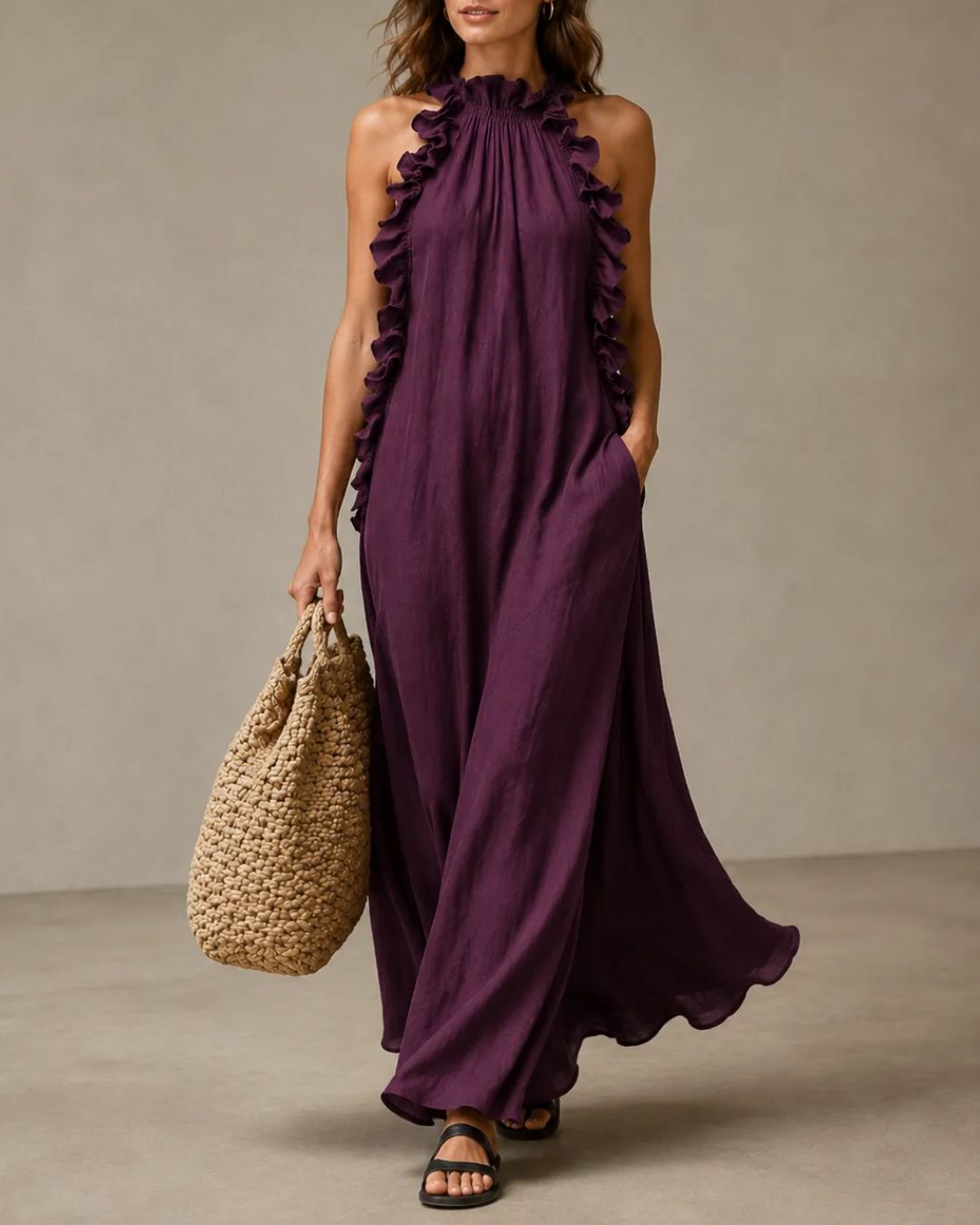 Breezy Halter Neck Ruffle Maxi Dress
