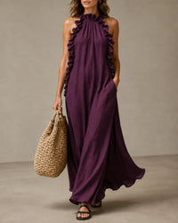 Breezy Halter Neck Ruffle Maxi Dress