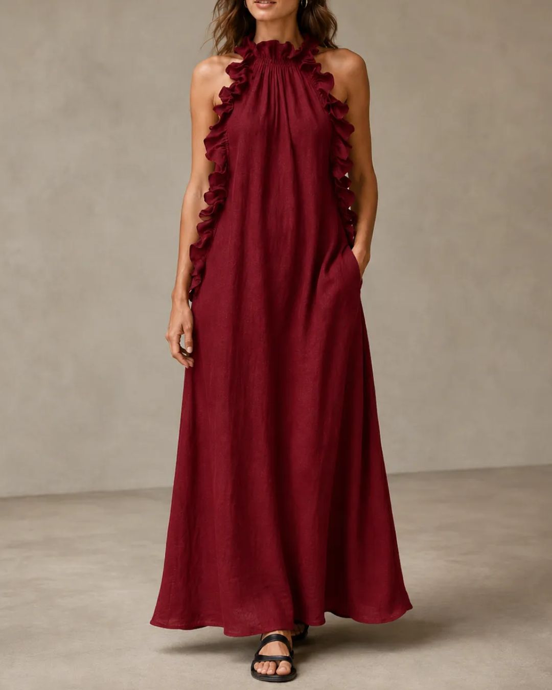 Breezy Halter Neck Ruffle Maxi Dress