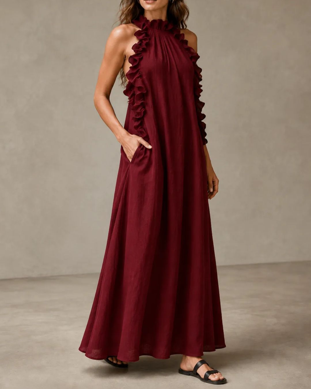 Breezy Halter Neck Ruffle Maxi Dress
