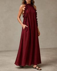 Breezy Halter Neck Ruffle Maxi Dress