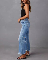 Distressed Mid-Rise Flared Jeans