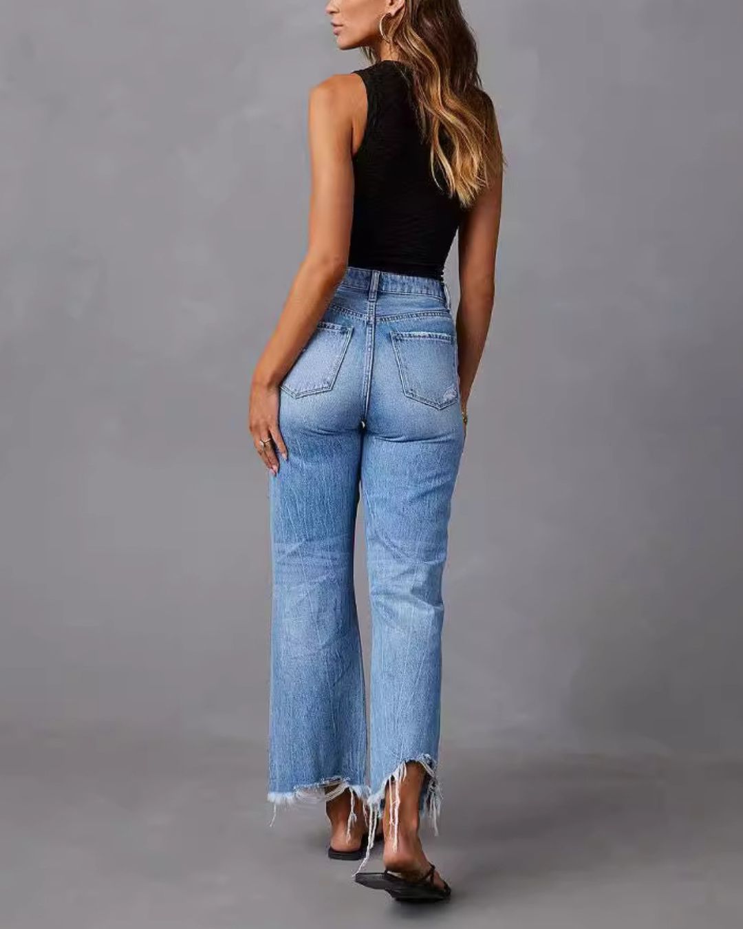 Distressed Mid-Rise Flared Jeans