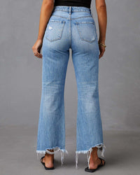 Distressed Mid-Rise Flared Jeans
