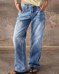 Multi-Pocket Mid-Rise Straight-Leg Jeans