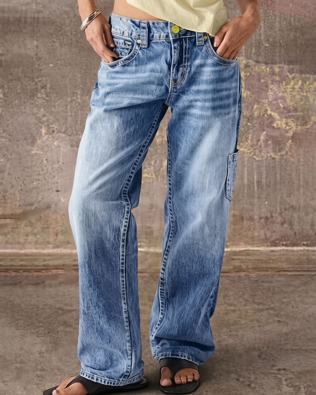 Jeans dritti a vita media multitasche