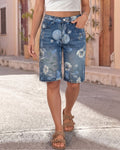 Floral High-Waist Denim Shorts
