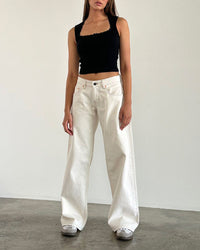 Raw-Hem Mid-Rise Cropped Straight Jeans
