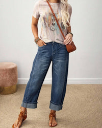 Raw-Hem Mid-Rise Cropped Straight Jeans