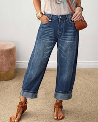 Raw-Hem Mid-Rise Cropped Straight Jeans