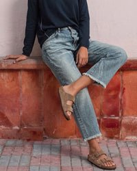 Raw-Hem Mid-Rise Cropped Straight Jeans