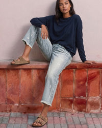 Raw-Hem Mid-Rise Cropped Straight Jeans