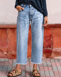 Raw-Hem Mid-Rise Cropped Straight Jeans