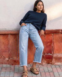 Raw-Hem Mid-Rise Cropped Straight Jeans