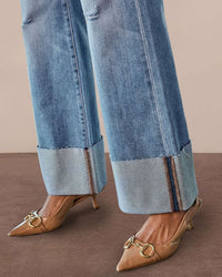 Raw-Hem High-Rise Straight Jeans