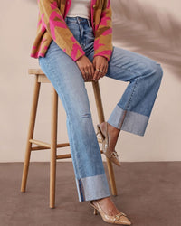 Raw-Hem High-Rise Straight Jeans