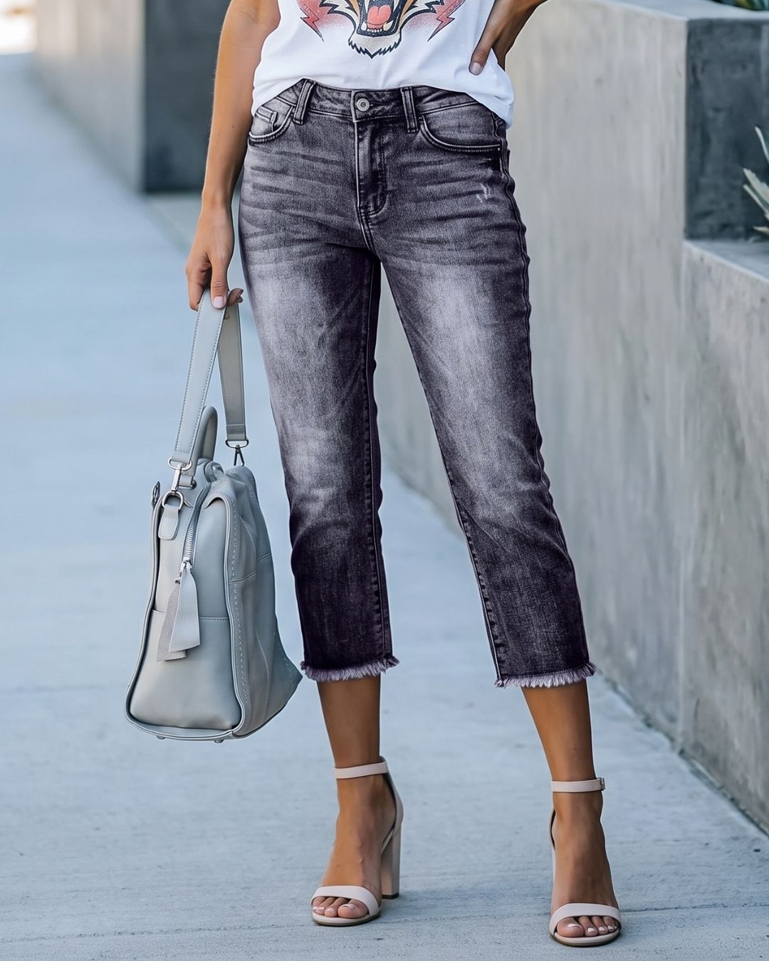 Jeans Skinny Capri a Vita Alta