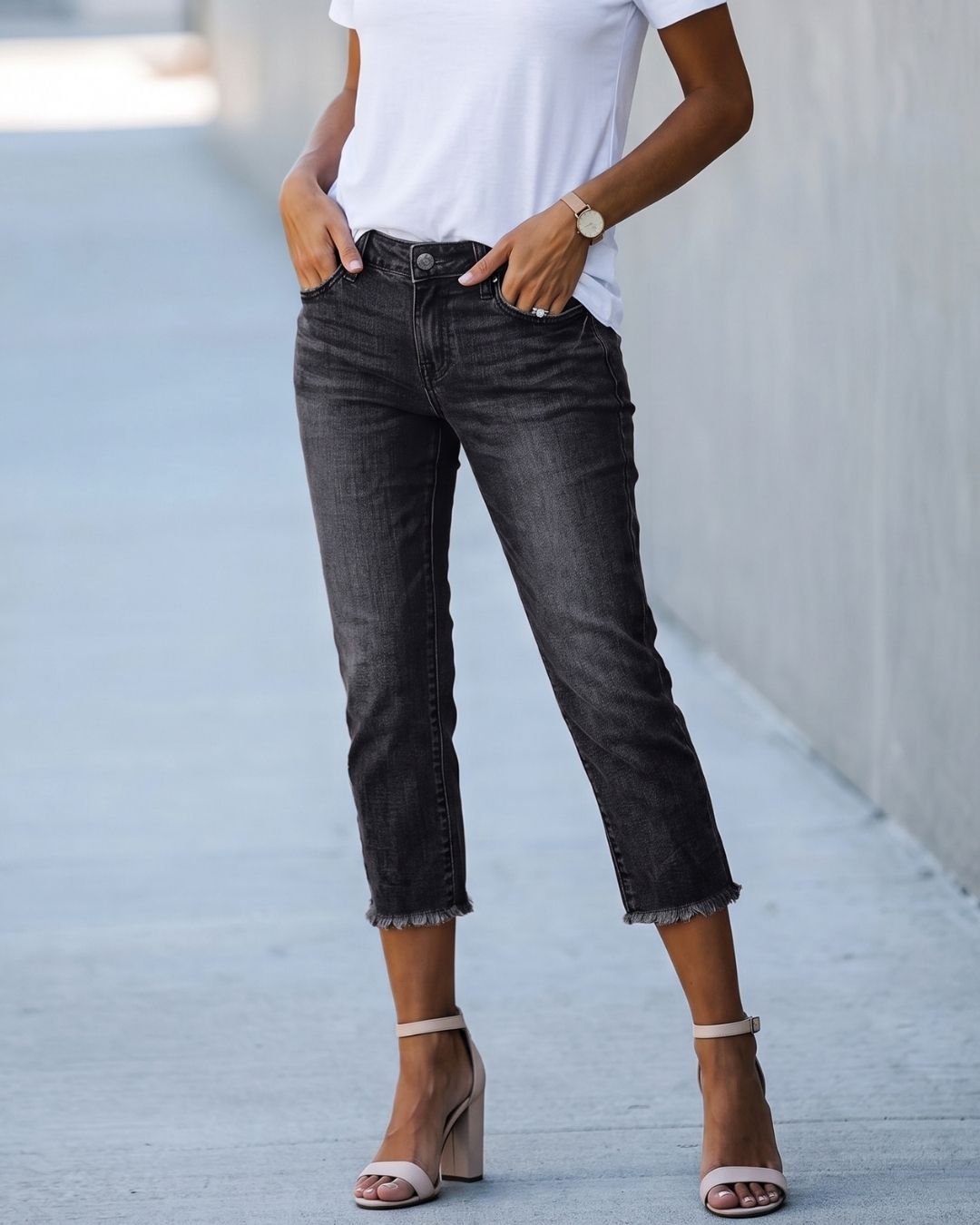 Jeans Skinny Capri a Vita Alta