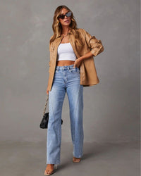 Paneled Front-Seam Straight Jeans