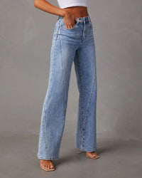 Paneled Front-Seam Straight Jeans