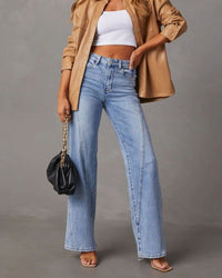 Paneled Front-Seam Straight Jeans