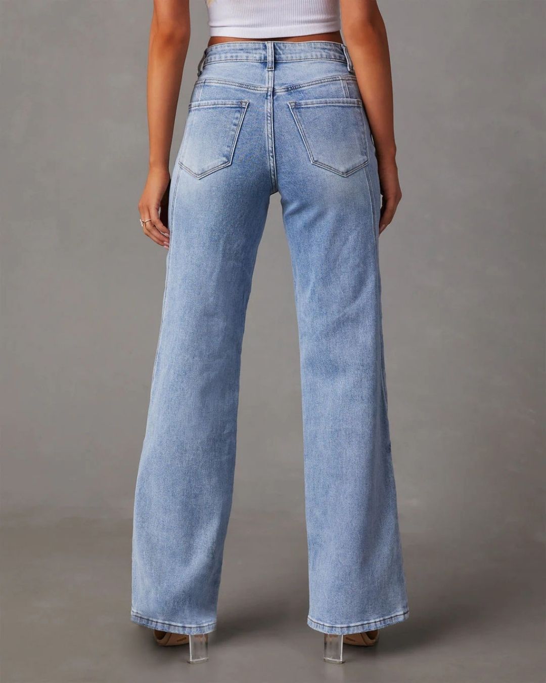 Jeans dritti con cucitura anteriore a pannelli