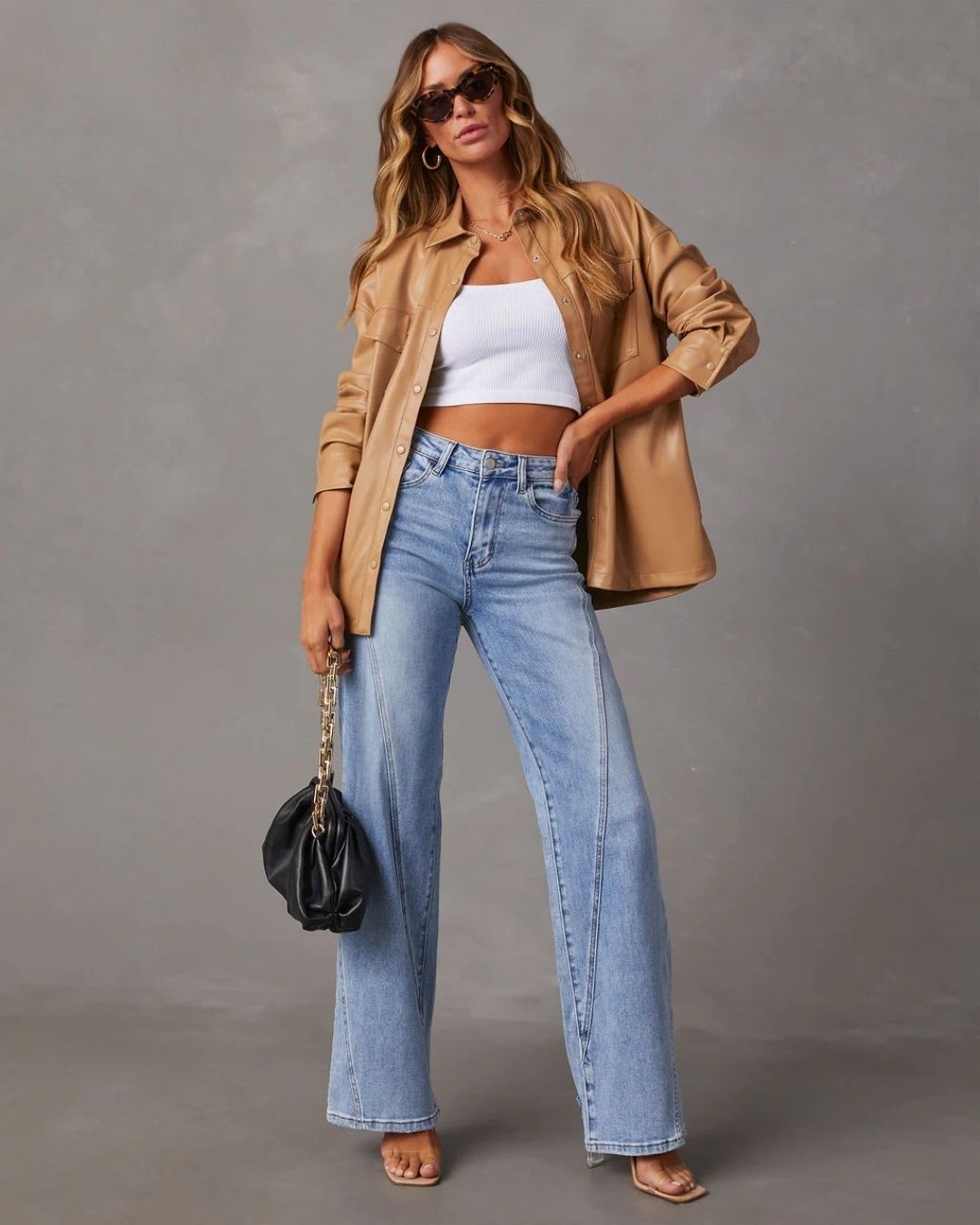 Paneled Front-Seam Straight Jeans