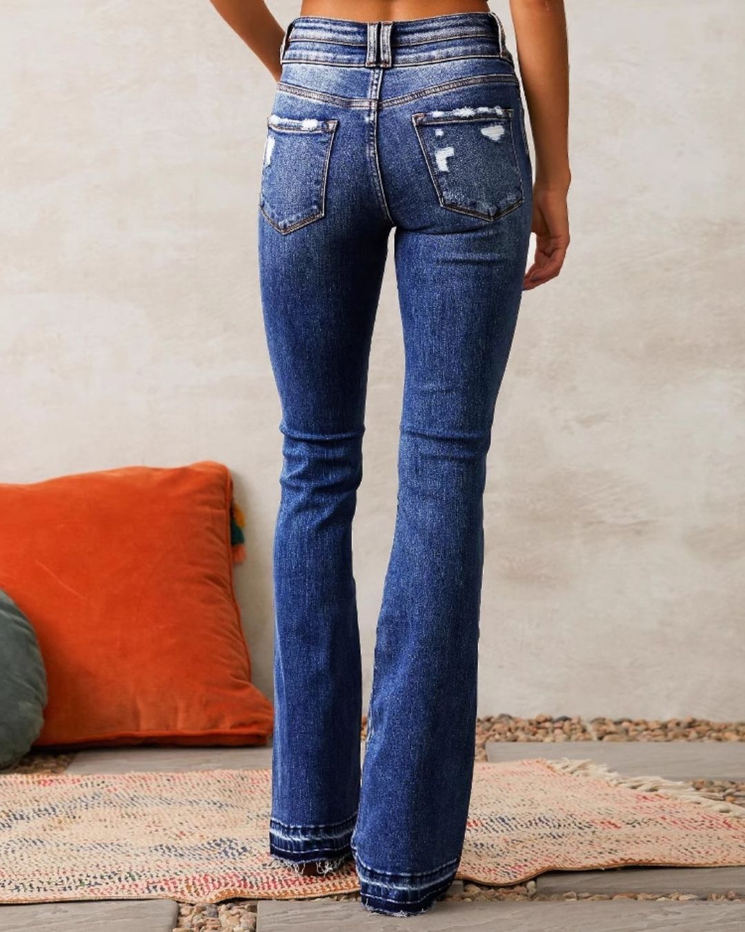 Dual-Button Mid-Waist Bootcut Jeans