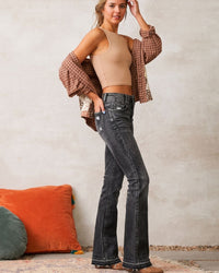Dual-Button Mid-Waist Bootcut Jeans