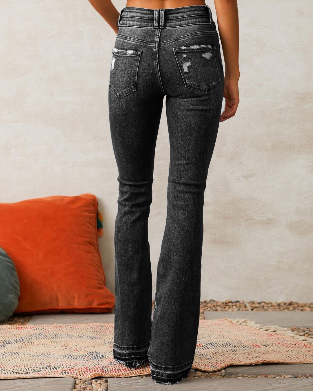 Dual-Button Mid-Waist Bootcut Jeans