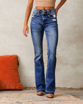 Dual-Button Mid-Waist Bootcut Jeans