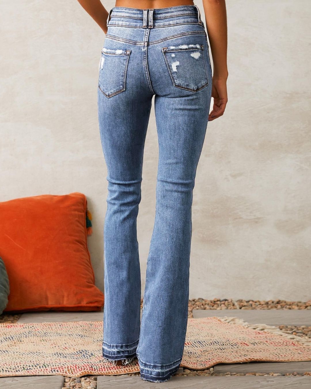 Dual-Button Mid-Waist Bootcut Jeans