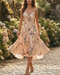 Botanical Breeze V-Neck Floral Slip Dress
