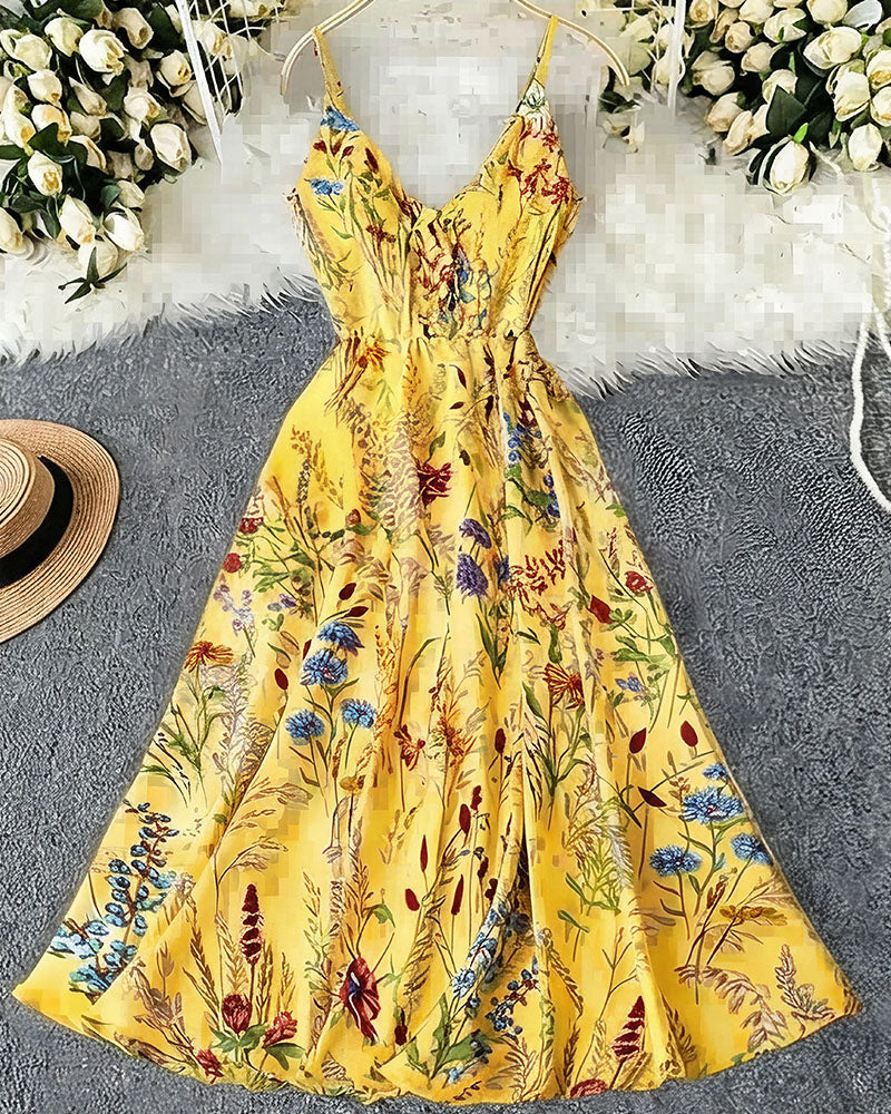 Botanical Breeze V-Neck Floral Slip Dress