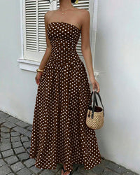 Vintage Polka Dot Strapless Ruffle Maxi Dress